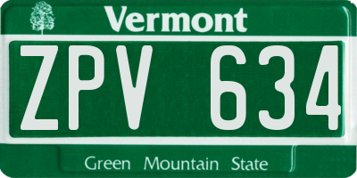 VT license plate ZPV634