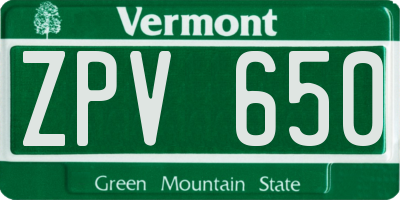 VT license plate ZPV650