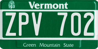 VT license plate ZPV702