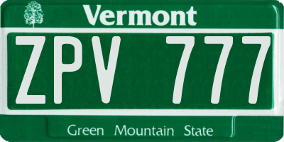 VT license plate ZPV777