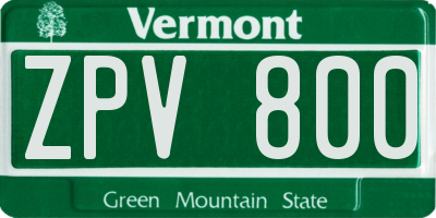VT license plate ZPV800