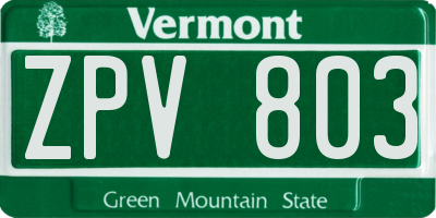 VT license plate ZPV803