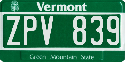 VT license plate ZPV839