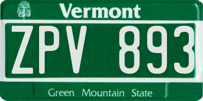 VT license plate ZPV893