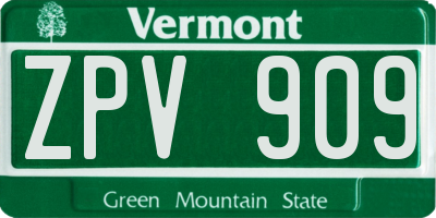 VT license plate ZPV909