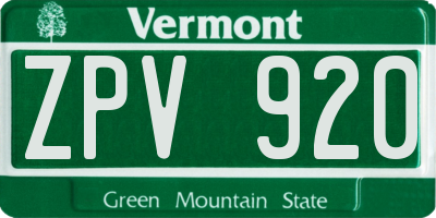 VT license plate ZPV920