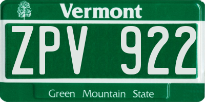 VT license plate ZPV922