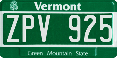 VT license plate ZPV925