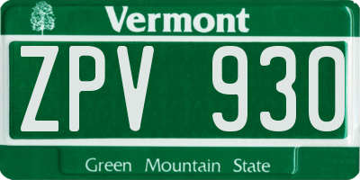 VT license plate ZPV930