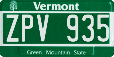 VT license plate ZPV935