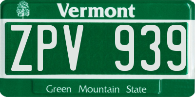 VT license plate ZPV939