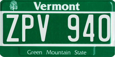 VT license plate ZPV940