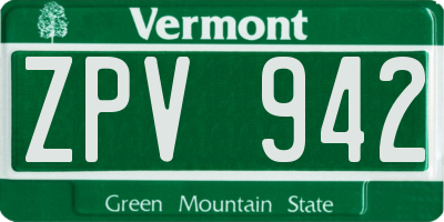 VT license plate ZPV942