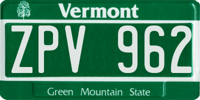 VT license plate ZPV962