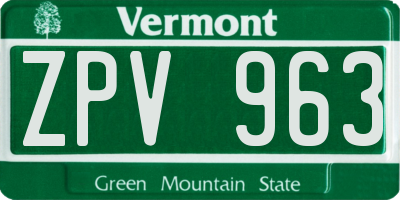 VT license plate ZPV963