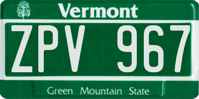VT license plate ZPV967