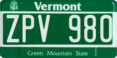 VT license plate ZPV980