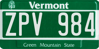 VT license plate ZPV984