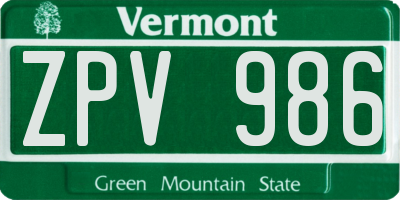 VT license plate ZPV986