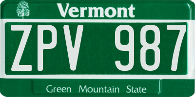 VT license plate ZPV987