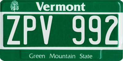VT license plate ZPV992