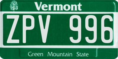 VT license plate ZPV996