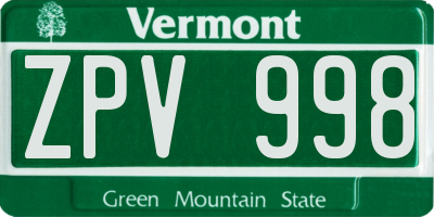VT license plate ZPV998