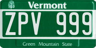 VT license plate ZPV999