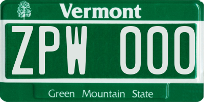 VT license plate ZPW000