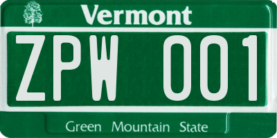 VT license plate ZPW001