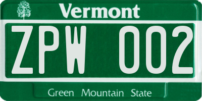 VT license plate ZPW002