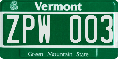 VT license plate ZPW003