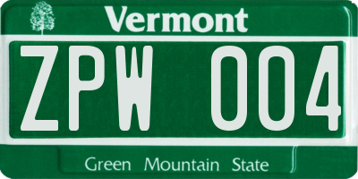 VT license plate ZPW004