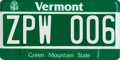 VT license plate ZPW006