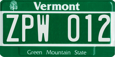 VT license plate ZPW012