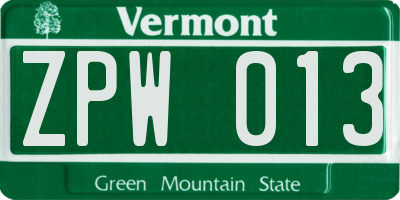 VT license plate ZPW013