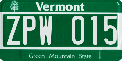 VT license plate ZPW015