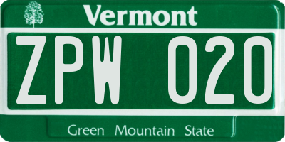 VT license plate ZPW020