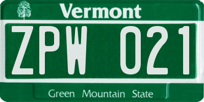 VT license plate ZPW021