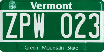 VT license plate ZPW023