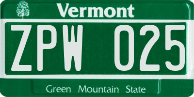 VT license plate ZPW025