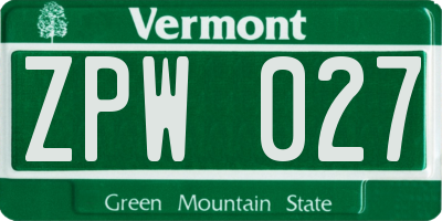 VT license plate ZPW027
