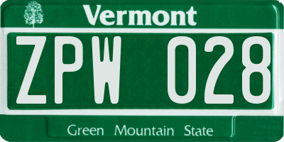 VT license plate ZPW028