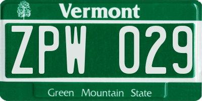 VT license plate ZPW029