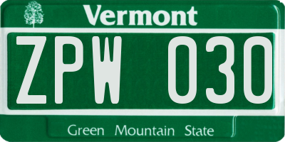VT license plate ZPW030