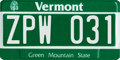 VT license plate ZPW031