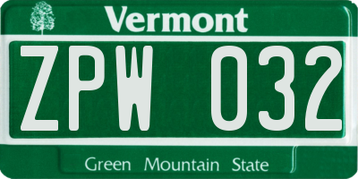 VT license plate ZPW032