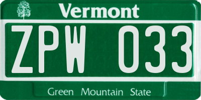 VT license plate ZPW033