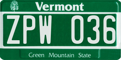 VT license plate ZPW036
