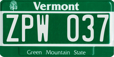 VT license plate ZPW037